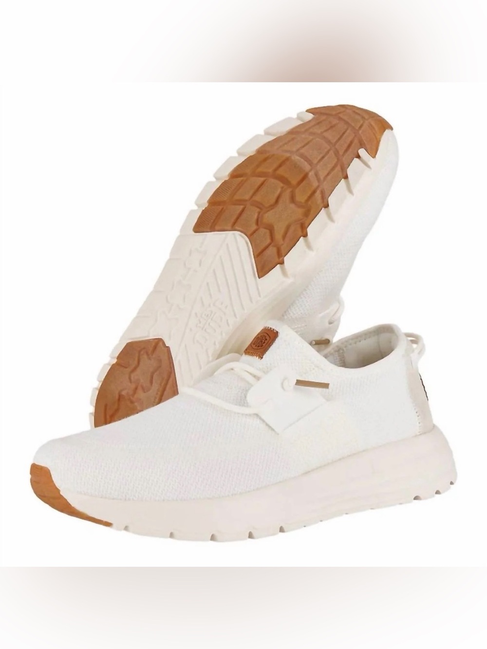 Hey Dude Men's Slip-On Knit Sneakers in White and Brown